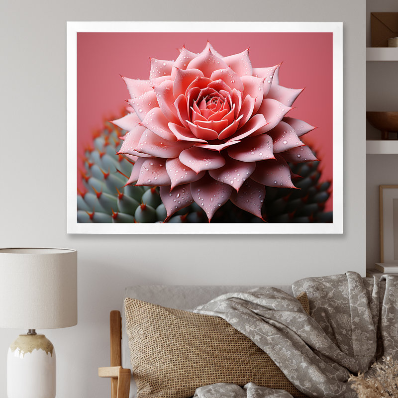 Cactus rose résilience - Cactus Wall Art Living Room, Cadre simple blanc, H 34 po x l 44 po x P 1,5 po