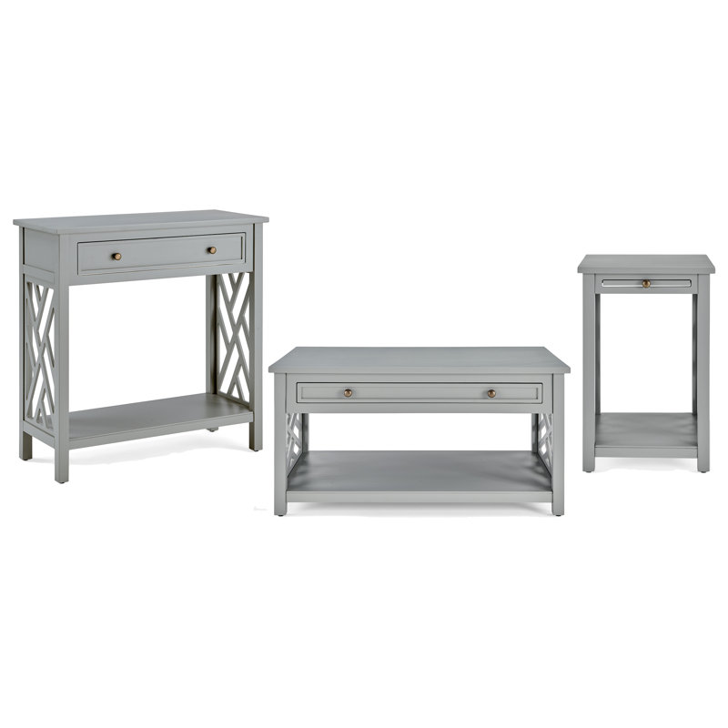 Ensemble 3 pièces Lund de 36 po de largeur avec 1 table basse, 1 table de bout et 1 console d'entrée avec rangement, Gris