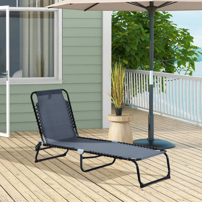 Chaise longue de piscine pliante, chaise de bronzage de patio, chaise longue d'extérieur avec dossier inclinable à 4 positions, siège en filet respirant pour la plage, la cour, le patio