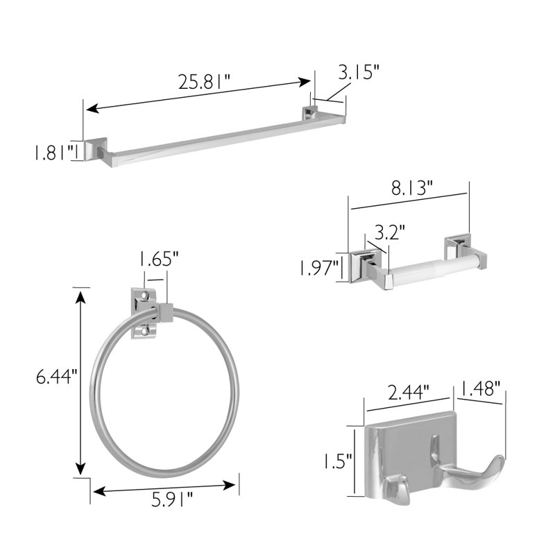 Lorinda 4 - Piece Bathroom Hardware Set, Polished Chrome