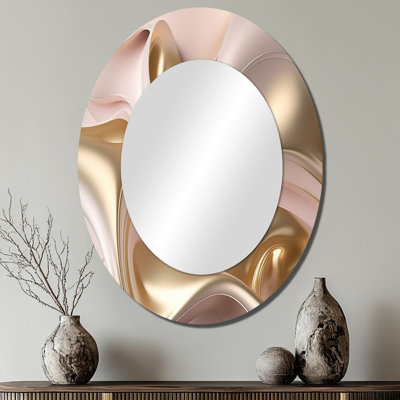 Subtle Sophistication In Exquisite Pink And Gold VI - Liquid Ink Mirror, Modern Decorative Wall Mirror, Printed Metal Art