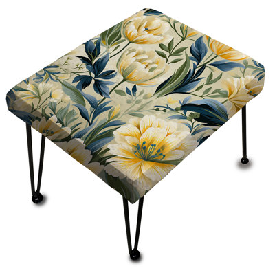 Repose-pieds rectangulaire jaune et vert Ikat Botanical