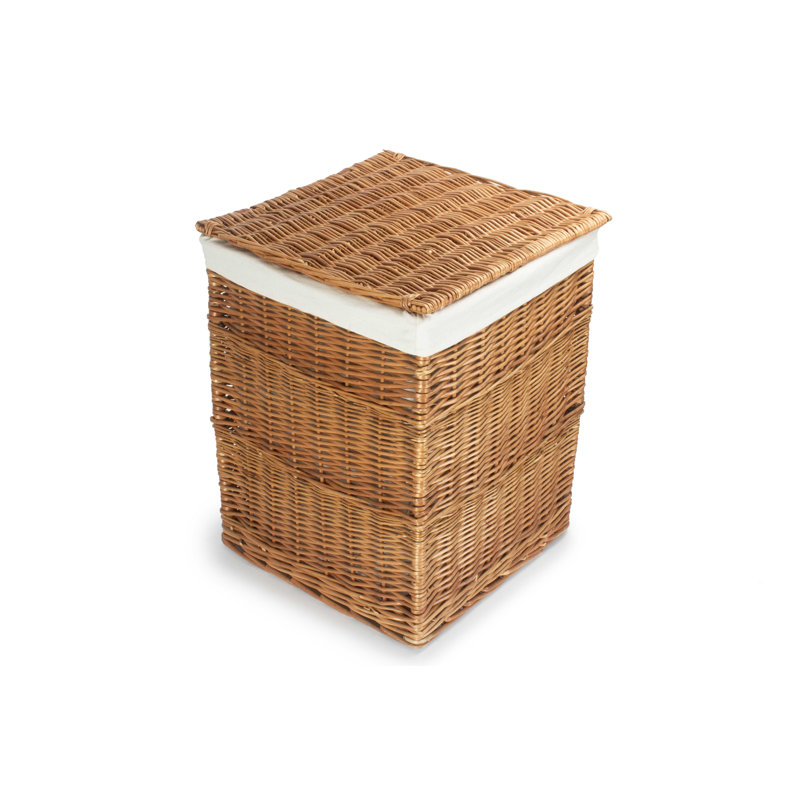Wicker Laundry Bin Basket with Lining, 61cm H x 46cm W x 46cm D, Light Steamed/White