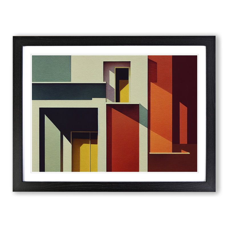 Bauhaus Architecture Abstract - Single Picture Frame Print, Black, 46cm H x 64cm W x 2cm D