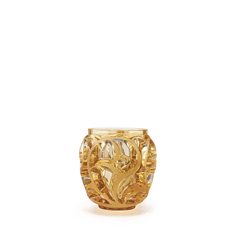 Tourbillons Handmade Crystal Table Vase, Amber, 4.96" H x 4.8" W x 4.8" D