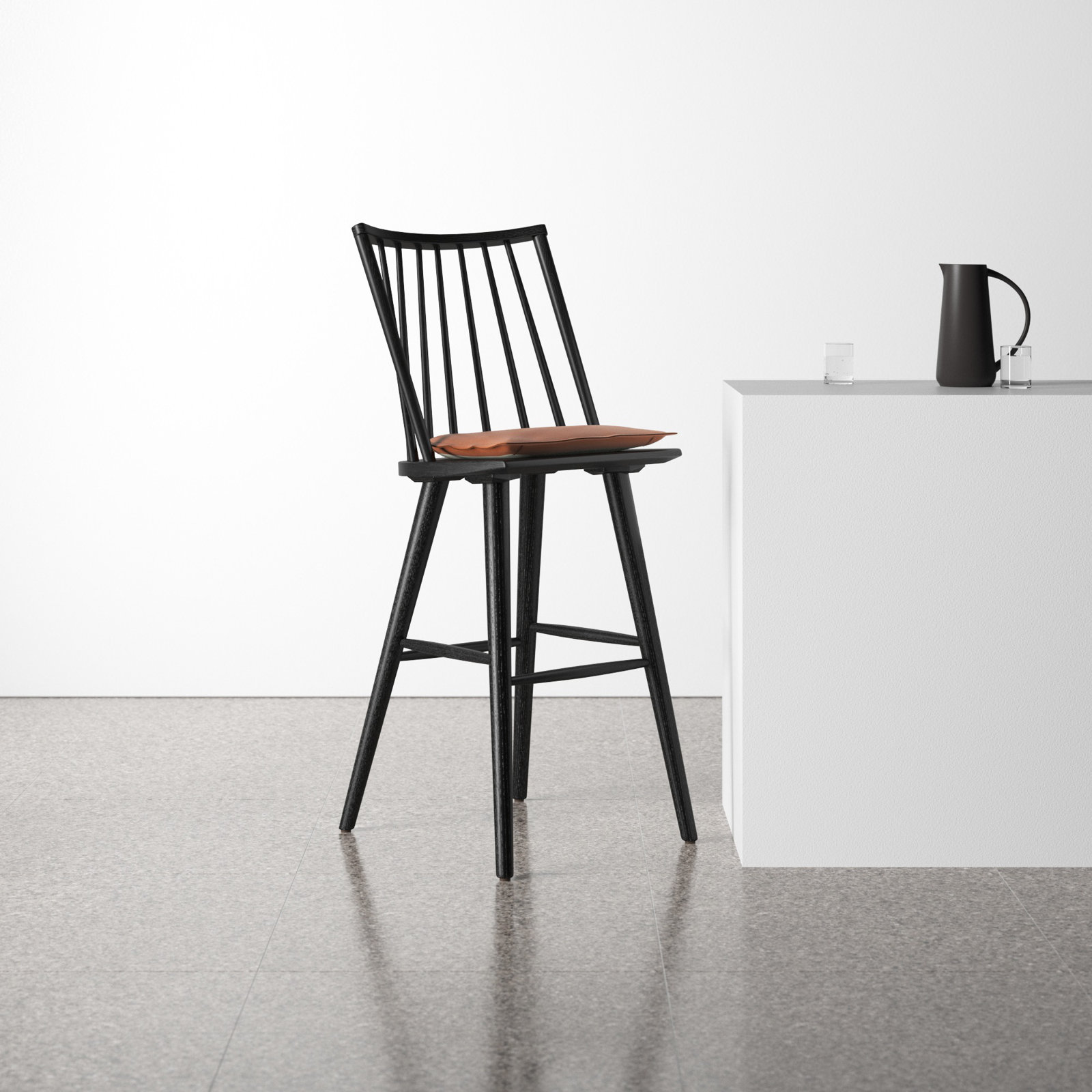 Sergio Solid Wood 29" Bar Stool, Brown/Sheepskin, Black Oak, Counter Stool (24" Seat Height)