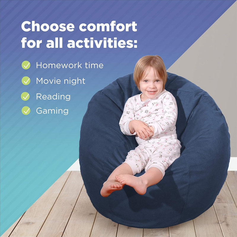 Comfy Cotton Bean Bag Chair | Filled w/Polystyrene Beads & CertiPUR Foam | Perfect for Adults, Teens & Kids