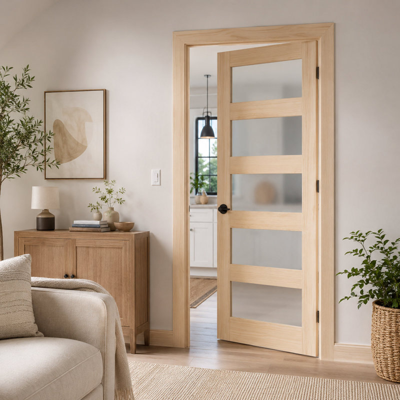 Dalle de porte intérieure en bois de pin givré 5-Lite, 30"×80", Left