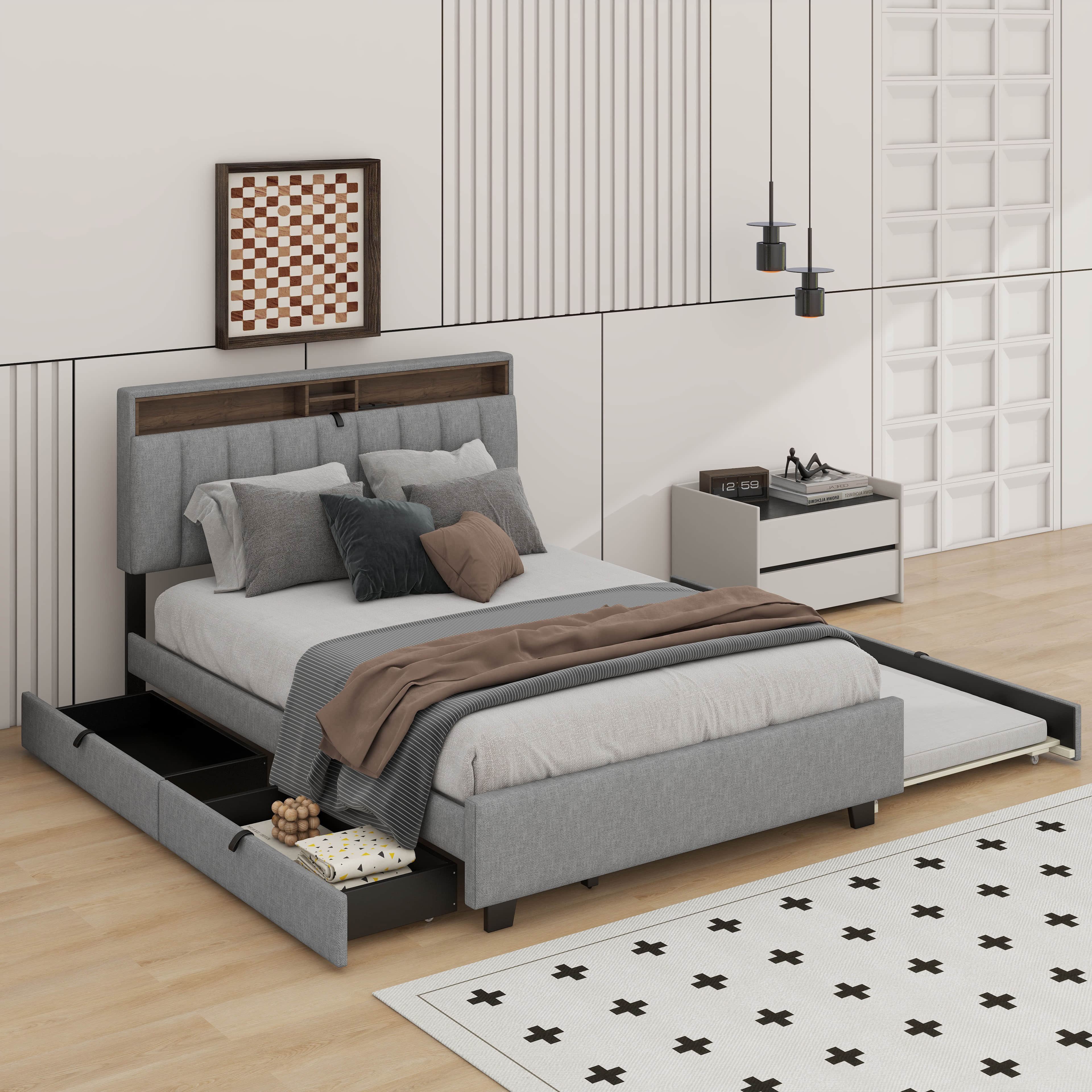 Latitude Run® Full Size Upholstered Platform Bed With Storage Headboard ...