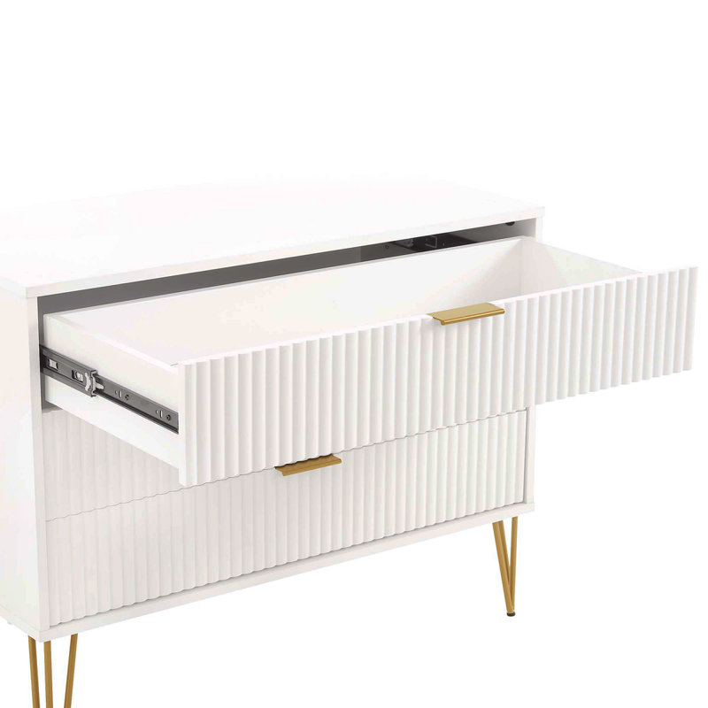Dumbo 35" Fluted Dresser In White (3-Drawer), White/Gold