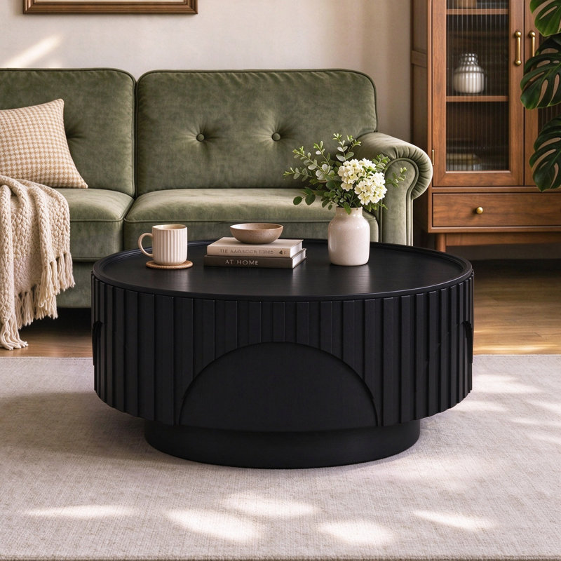 Table basse moderne avec base tambour, Black