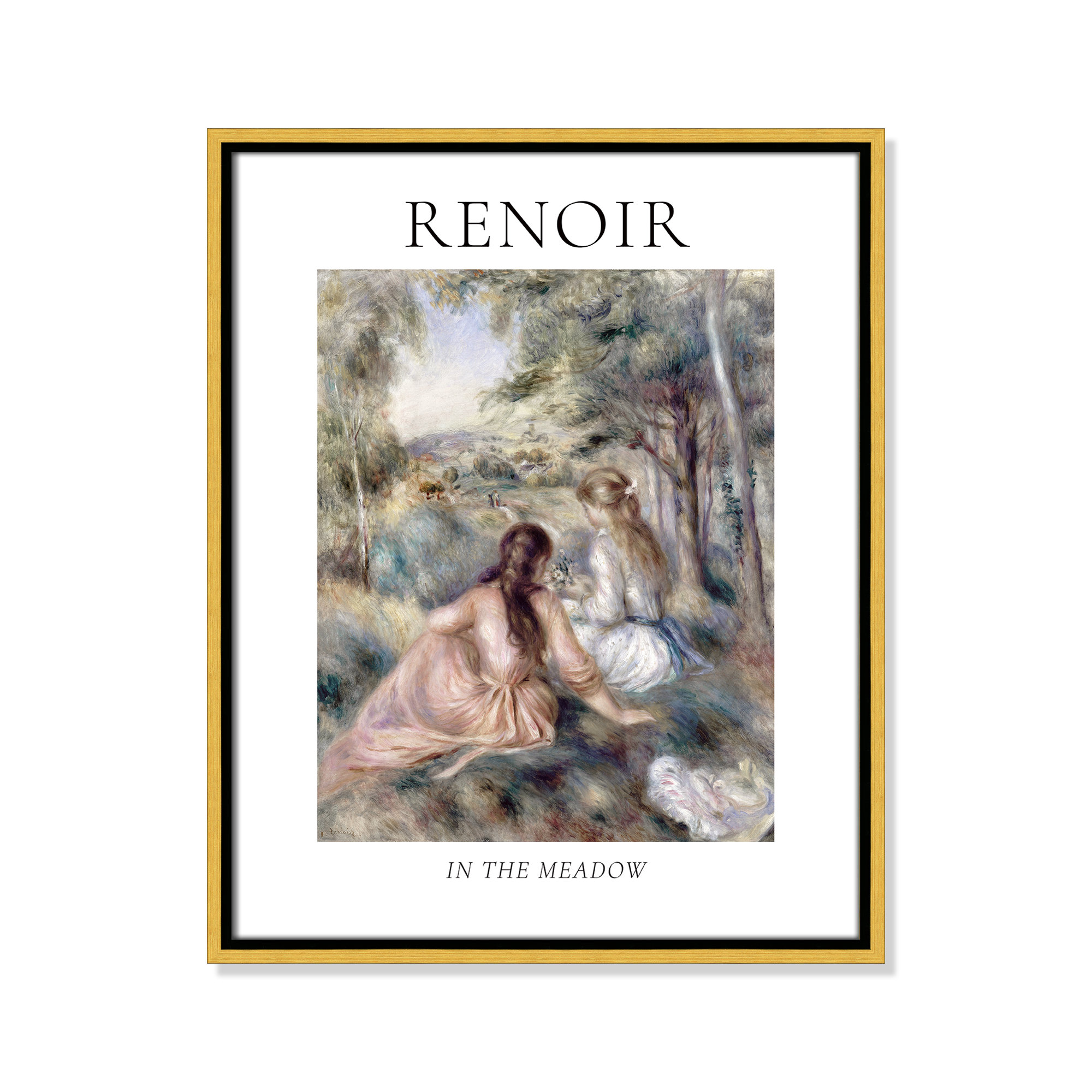 Old Masters Collection " In The Meadow " by Auguste Renoir, Gold Floater Frame, 21.5" H x 17.5" W x 2" D, No