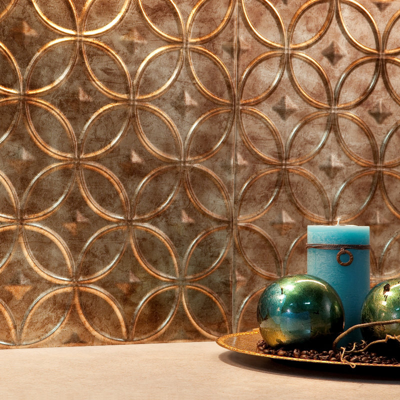 FASÄDE Rings Decorative Vinyl Backsplash 15 sq ft Kit, Bermuda Bronze