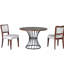 Table ronde 42 po en chêne avec placage chaleureux, 2 chaises en mélange de lin et piédestal industriel en fer pour teinture de patio frottée à la main, mat confortable