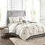 Housse de couette pour lit double / grand en coton 4 pièces - Shabby Chic, brodée avec médaillon et motif inversé, avec housse de couette, 2 taies décoratives 1 coussin décoratif, lavable à la machine réversible double / grand, coton, chic