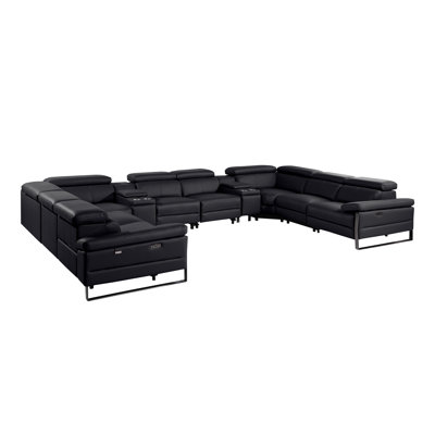 Top Grain Italian Leather 10-Piece U-Shaped Modular Power Reclining Sectional With 4 Power Recliners & Power Headrests