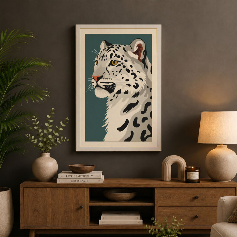 Snow Leopard Study Modern - Wrapped Canvas, 30x20 - 76.2 x 50.8 cm, Cream Border