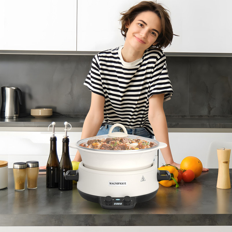 Homecookin 5 pte Mijoteuse ronde avec insert en pierre, Blanc
