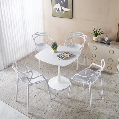 Ensemble de salle à manger 1 + 4,5 pièces, table de salle à manger à pieds en métal Mid-Century pour 4-6 personnes avec plateau en panneau de fibres à densité moyenne, table de salle à manger à piédestal, table basse de loisirs