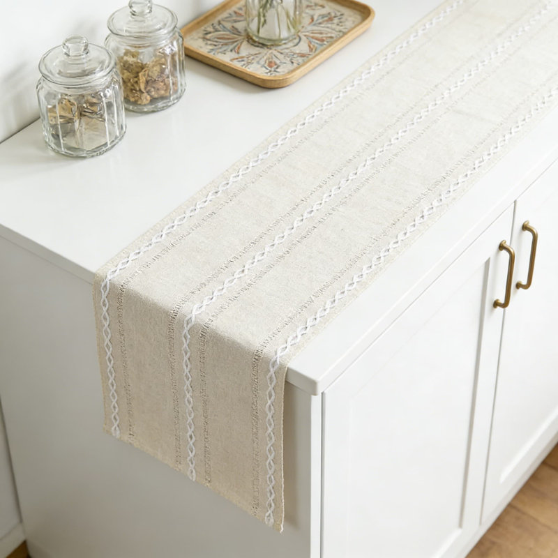 Rustic Cotton Linen Table Runner With Embroidered Hollow Design, Soft And Durable Kitchen Dining Table Decor For Home Parties And Holiday Celebrations