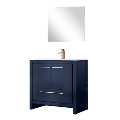 Meuble-lavabo 36 po x 20 po, comptoir en quartz, robinet or rose, miroir 28 po - aspect haut 36 po avec robinet, 28 résistance aux taches
