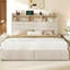Grand lit avec 6 tiroirs de rangement et tête de lit, cadre de lit tapissier avec station de charge, beige-607155116-607155118