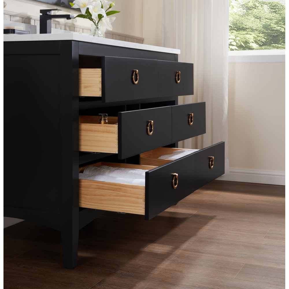 Teoni 48" Oak Single Bathroom Vanity, Tricorn Black, Rose Gold