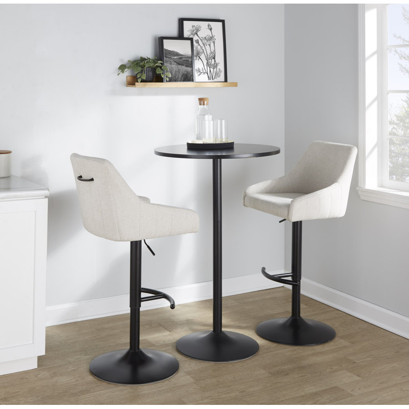 Tabouret de bar réglable Harper avec repose-pieds arrondi en T, Crème