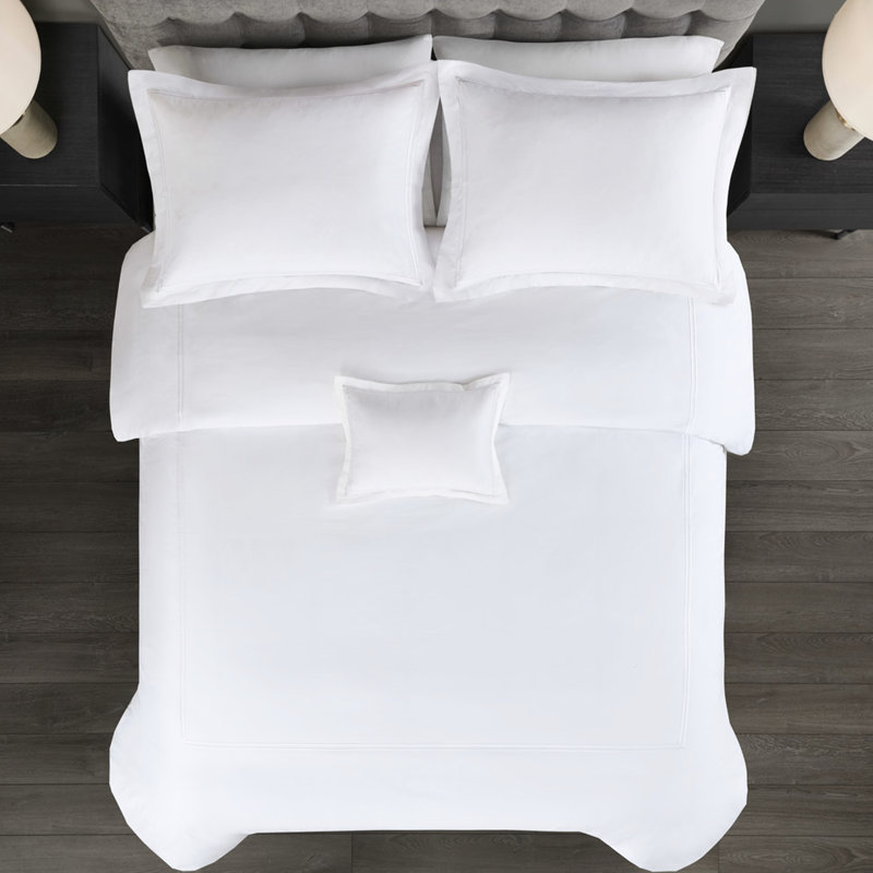 Édredon double / grand en coton 500Tc, édredon à rayures brodées, housse de couette amovible avec fermeture à glissière et attaches de coin intérieures double / grand, duvet synthétique, double rayure, repose-pieds douillet