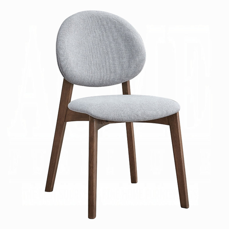 Hamza Side Dining Chair Set Of 2, Light Linen, Walnut Wood, Grey