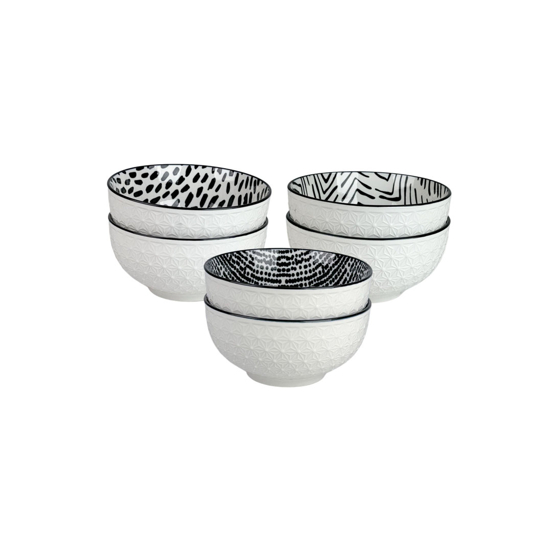 Embossed Pad Print 4.75" Dessert Bowls, Set Of 6, Black/White (Set of 6) Ten Strawberry Street