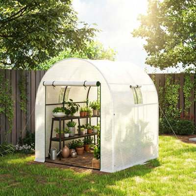Walk-In Polytunnel Greenhouse 180x180x200cm Steel Frame Plant Growing Tent，White