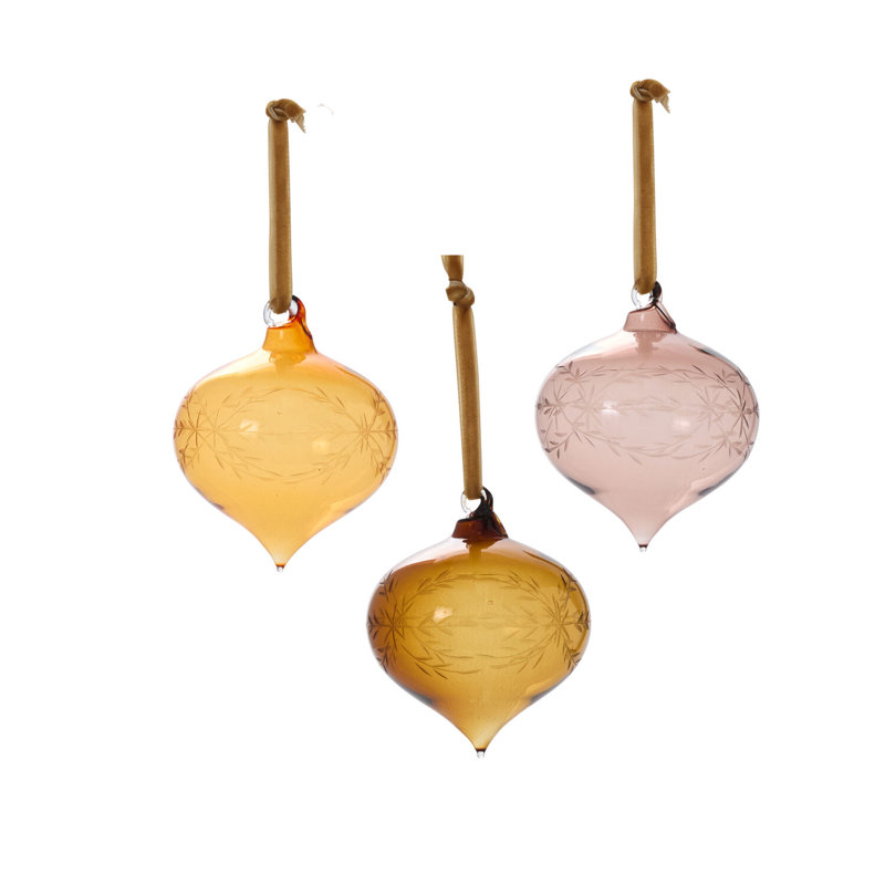 Ornement en forme de boule gravée 3 po x 3,25 po, Brun