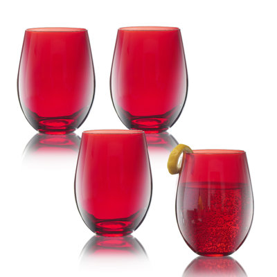 Carnival Red Stemless Wine Glasses, Set/4