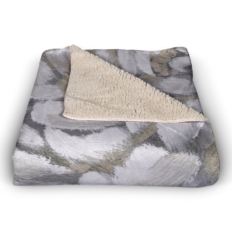 Cream and Gray Floral Sherpa Fleece Throw Blanket