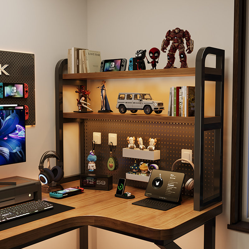 Bureau moderne en L en bois massif avec tablette, H 64,96 po x l 62,99 po x P 47,24 po