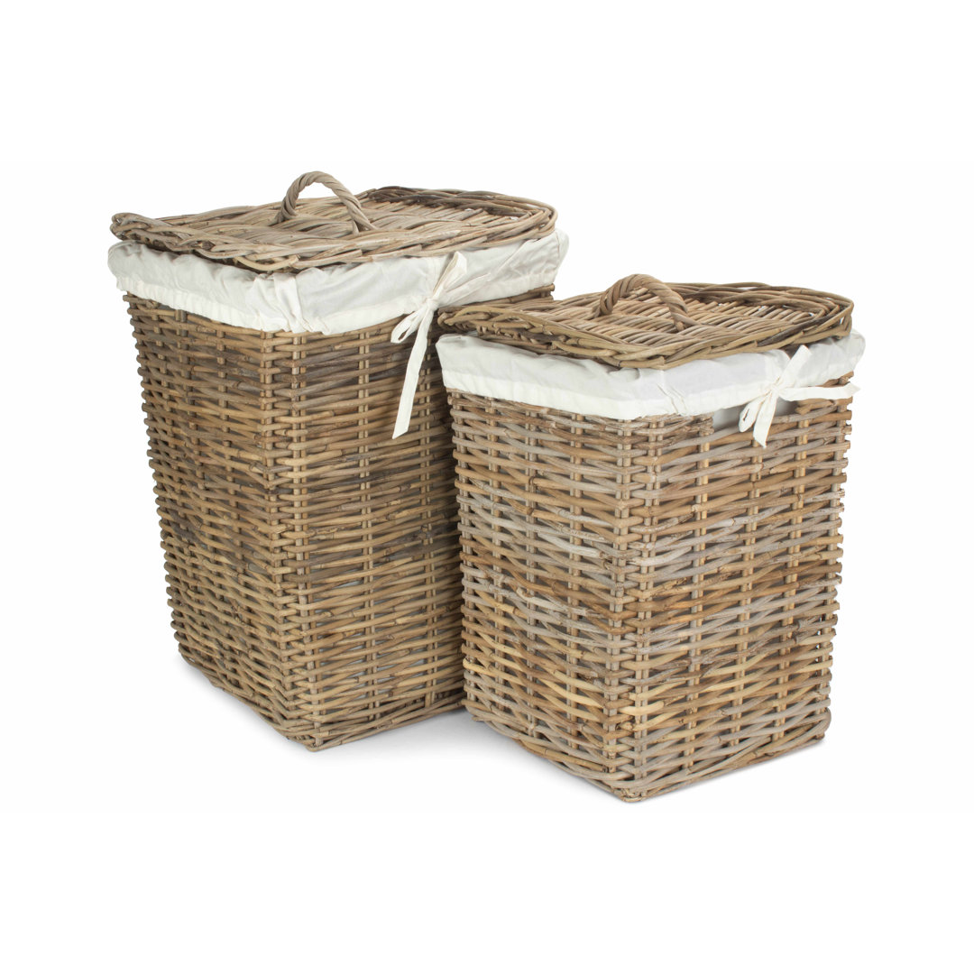 Quadratisches Wäschebehälter-Set aus Rattan, 2 Teile