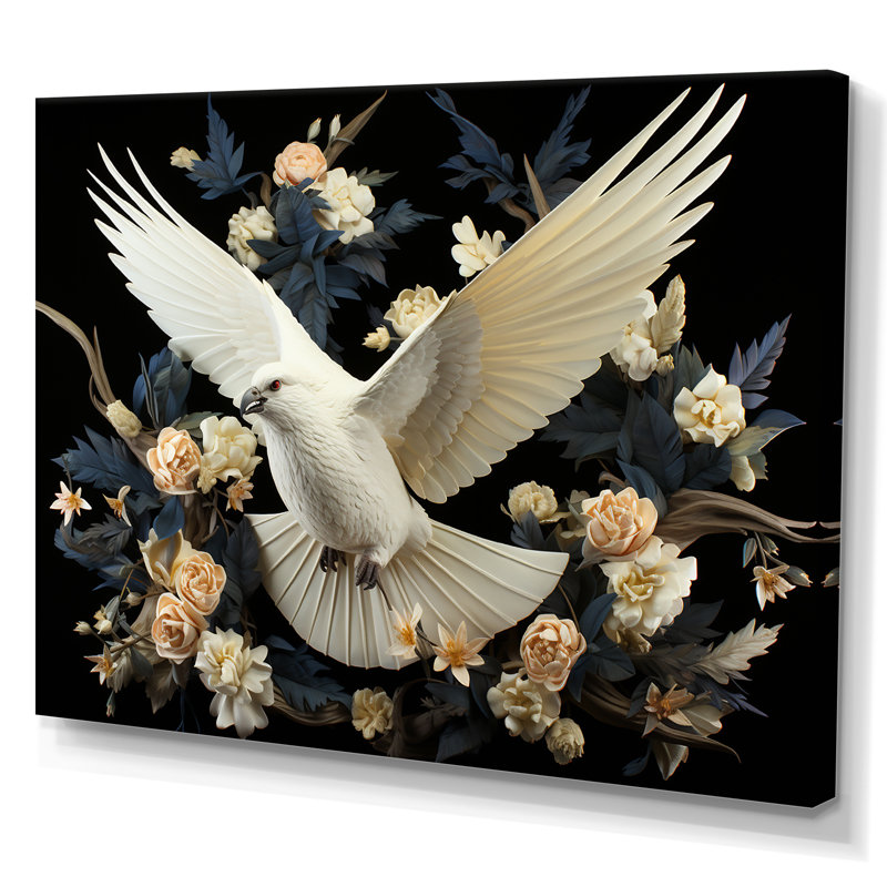 Colombe florale de printemps - art Dovewall, H 12 po x l 20 po x P 1 po, Toile tendue