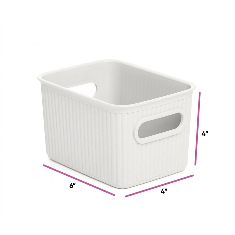 Ensemble de paniers en plastique nervuré, Blanc, 1