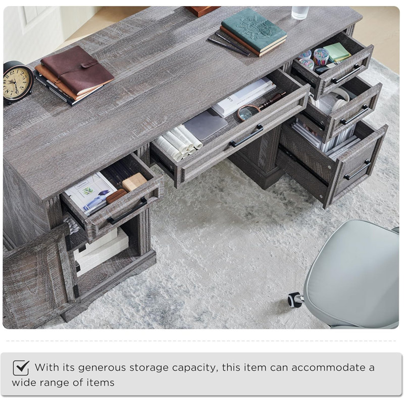 Ohana 58'' W Rectangle Computer Desk with Storage Cabinet and Drawers, Workstation for Office Home, Gray