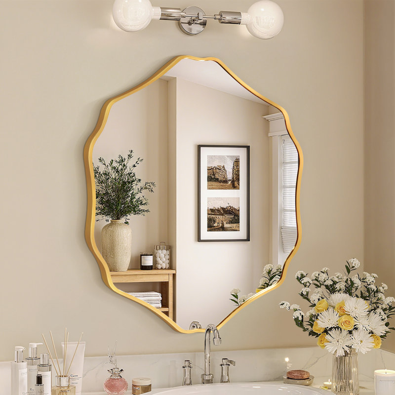 Miroir de meuble-lavabo irrégulier en verre trempé Hd, 36 po x 32 po, Doré