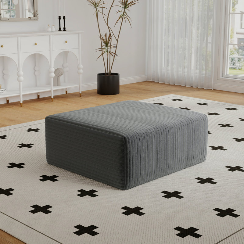 27.55" Plush Corduroy Ottoman - Upholstered Cloud Footrest For Boxed Boneless Couch & Modular Sectional Couches, Compressed Memory Foam, No Assembly Required, Grey
