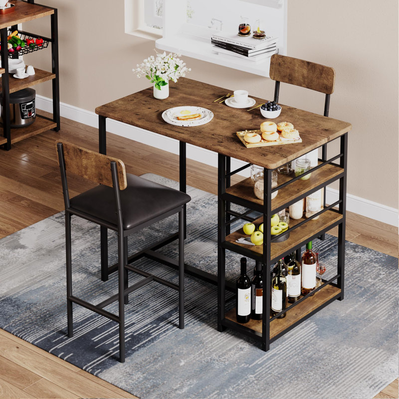 Fynlee 2 - Person Four Leg Dining Set, Black/Brown, Brown, Black/Brown