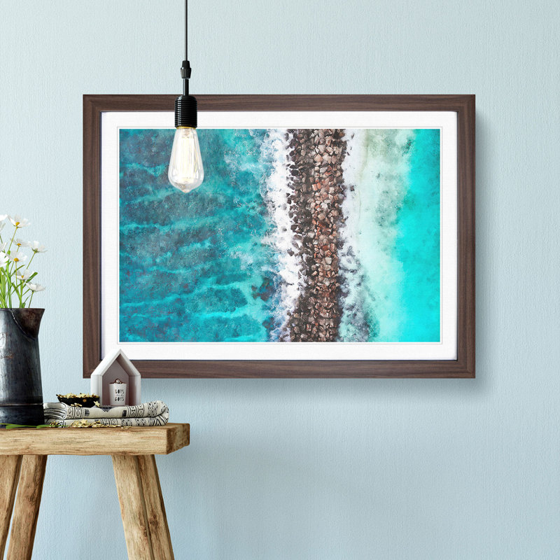 Beach Road Across The Ocean - Picture Frame Painting, 24cm H x 33cm W x 2cm D, Walnut