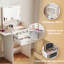 Table de coiffeuse rabattable, coiffeuse compacte / mini, coiffeuse intégrée au miroir, armoire de rangement tout-en-un, ensemble de coiffeuse avec tabouret