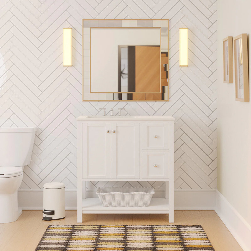 Ensemble de meuble-lavabo simple 36 po Binne, Blanc, Blanc d'ingénierie