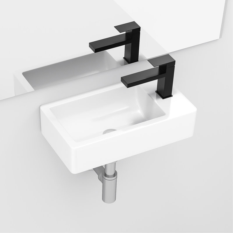 Lavabo de salle de bain en céramique blanche 18 pi x 10 pi Mitcheldean - fixation murale, teinture, élément élégant, surface lisse, peu encombrant