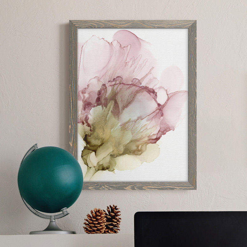Floraison rose II, toile encadrée de qualité supérieure - prête à être accrochée, H 38 po x l 28 po x P 1 po, Gris