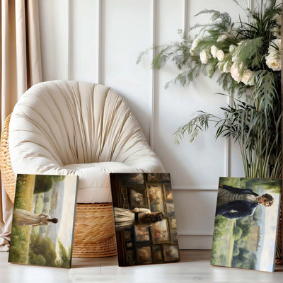 3PCS Wall Arts Posters Framed, Vintage Jane Austen Inspired Canvas Wall Art Set of 3, Classic Romantic Oil Painting Reproduction, Elegant Victorian Era Home Decor for Living Room, Bedroom & Study, Artistic Gift for Book Lovers