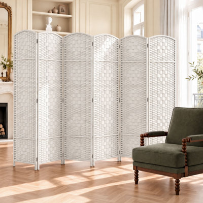 Elmina 6 Ft Folding Room Divider Privacy Screen Home Decor Diamond Weave Fiber Double Hinges